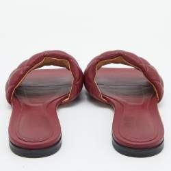 Pre Owned Bottega Veneta Red Quilted Leather Lido Flat Slides Size 37.5