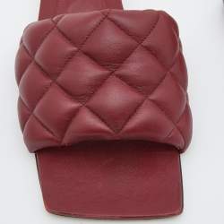 Pre Owned Bottega Veneta Red Quilted Leather Lido Flat Slides Size 37.5