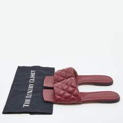 Pre Owned Bottega Veneta Red Quilted Leather Lido Flat Slides Size 37.5