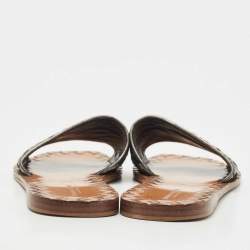 مملوكة مسبقًا Bottega Veneta Metallic Bronze Intrecciato Leather Flat Slides Size 38