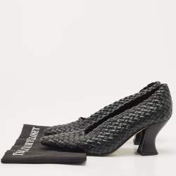 Pre Owned Bottega Veneta Black Leather Intrecciato Block Heel Pumps Size 37