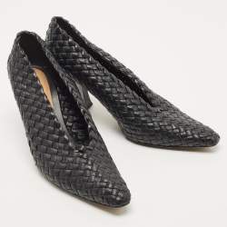 Pre Owned Bottega Veneta Black Leather Intrecciato Block Heel Pumps Size 37