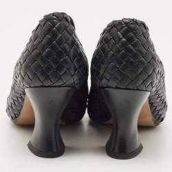 Pre Owned Bottega Veneta Black Leather Intrecciato Block Heel Pumps Size 37