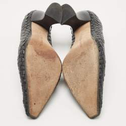 Pre Owned Bottega Veneta Black Leather Intrecciato Block Heel Pumps Size 37
