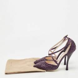 Pre Owned Bottega Veneta Purple Leather Textured Cross Strap Pumps Size 37