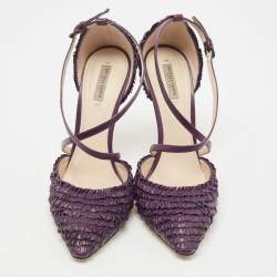 Pre Owned Bottega Veneta Purple Leather Textured Cross Strap Pumps Size 37