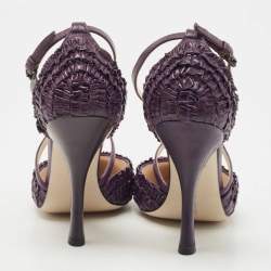 Pre Owned Bottega Veneta Purple Leather Textured Cross Strap Pumps Size 37