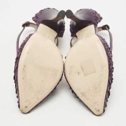 Pre Owned Bottega Veneta Purple Leather Textured Cross Strap Pumps Size 37