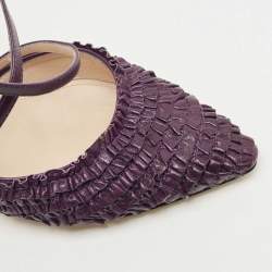 Pre Owned Bottega Veneta Purple Leather Textured Cross Strap Pumps Size 37