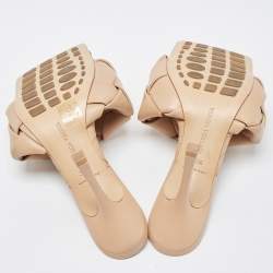Pre Owned Bottega Veneta Beige Intrecciato Leather Lido Slides Size 38.5