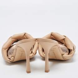 Pre Owned Bottega Veneta Beige Intrecciato Leather Lido Slides Size 38.5