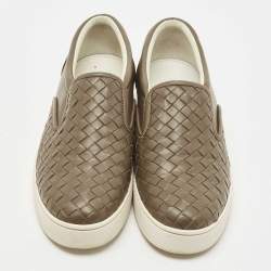 Pre Owned Bottega Veneta Dark Green Intrecciato Leather Dodger Slip on Sneakers Size 37