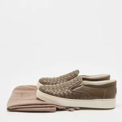Pre Owned Bottega Veneta Dark Green Intrecciato Leather Dodger Slip on Sneakers Size 37