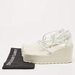مملوكة مسبقًا Bottega Veneta White Mesh and Leather Wedge Espadrilles Size 38