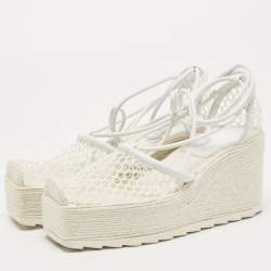مملوكة مسبقًا Bottega Veneta White Mesh and Leather Wedge Espadrilles Size 38