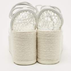 مملوكة مسبقًا Bottega Veneta White Mesh and Leather Wedge Espadrilles Size 38