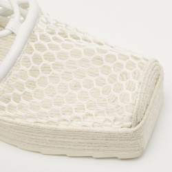 مملوكة مسبقًا Bottega Veneta White Mesh and Leather Wedge Espadrilles Size 38