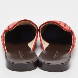Pre Owned Bottega Veneta Orange Intrecciato Leather Fiandra Flat Mules Size 36.5