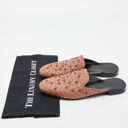 مملوكة مسبقًا Bottega Veneta Pink Intrecciato Leather Fiandra Flat Mules Size 36.5