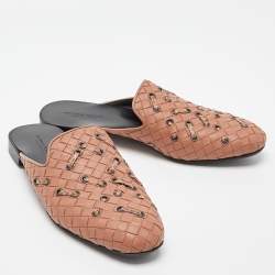 مملوكة مسبقًا Bottega Veneta Pink Intrecciato Leather Fiandra Flat Mules Size 36.5