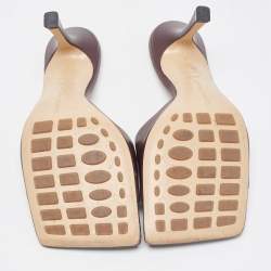 Pre Owned Bottega Veneta Brown Leather Square Toe Slide Sandals Size 36.5