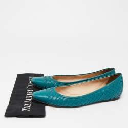 Bottega Veneta Green Intrecciato Leather Ballet Flats Size 37.5