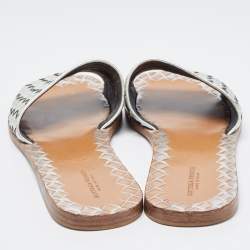 Bottega Veneta Silver Intrecciato Leather Flat Slides Size 40