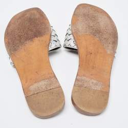 Bottega Veneta Silver Intrecciato Leather Flat Slides Size 40