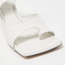 Bottega Veneta White Leather Square Toe Slides Size 38.5