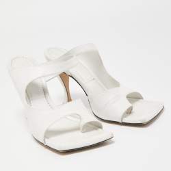 Bottega Veneta White Leather Square Toe Slides Size 38.5