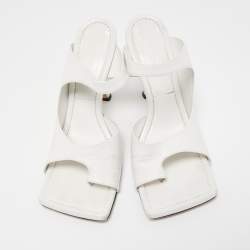 Bottega Veneta White Leather Square Toe Slides Size 38.5