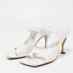 Bottega Veneta White Leather Square Toe Slides Size 38.5