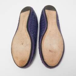 Pre Owned Bottega Veneta Navy Blue Intrecciato Leather Smoking Slippers Size 37