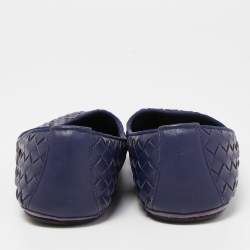 Pre Owned Bottega Veneta Navy Blue Intrecciato Leather Smoking Slippers Size 37