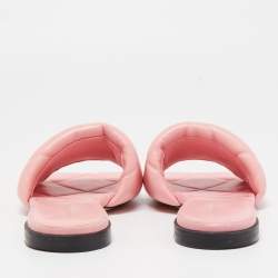 Pre Owned Bottega Veneta Pink Quilted Leather Lido Flat Slides Size 38