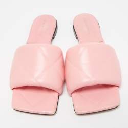 Pre Owned Bottega Veneta Pink Quilted Leather Lido Flat Slides Size 38