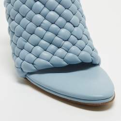 Pre Owned Bottega Veneta Blue Woven Leather Mules Size 41