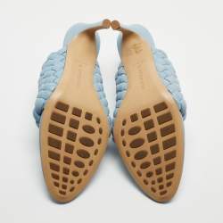 Pre Owned Bottega Veneta Blue Woven Leather Mules Size 41