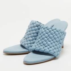 Pre Owned Bottega Veneta Blue Woven Leather Mules Size 41