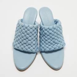 Pre Owned Bottega Veneta Blue Woven Leather Mules Size 41