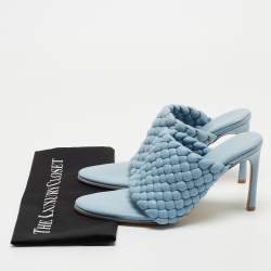 Pre Owned Bottega Veneta Blue Woven Leather Mules Size 41