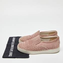Pre Owned Bottega Veneta Pink Intrecciato Suede Dodger Slip On Sneakers Size 38.5
