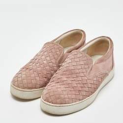 Pre Owned Bottega Veneta Pink Intrecciato Suede Dodger Slip On Sneakers Size 38.5