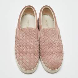 Pre Owned Bottega Veneta Pink Intrecciato Suede Dodger Slip On Sneakers Size 38.5