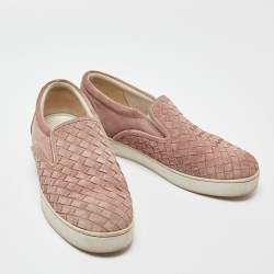 Pre Owned Bottega Veneta Pink Intrecciato Suede Dodger Slip On Sneakers Size 38.5
