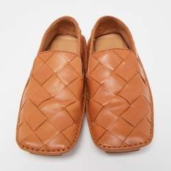 Pre Owned Bottega Veneta Tan Intrecciato Leather Douglas Loafers Size 37