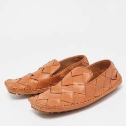Pre Owned Bottega Veneta Tan Intrecciato Leather Douglas Loafers Size 37