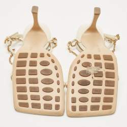 Pre Owned Bottega Veneta Cream Leather Chain Ankle Strap Sandals Size 39.5