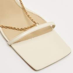 Pre Owned Bottega Veneta Cream Leather Chain Ankle Strap Sandals Size 39.5