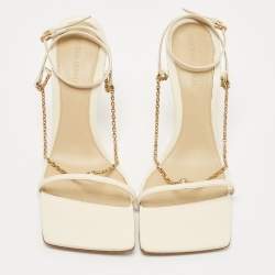 Pre Owned Bottega Veneta Cream Leather Chain Ankle Strap Sandals Size 39.5